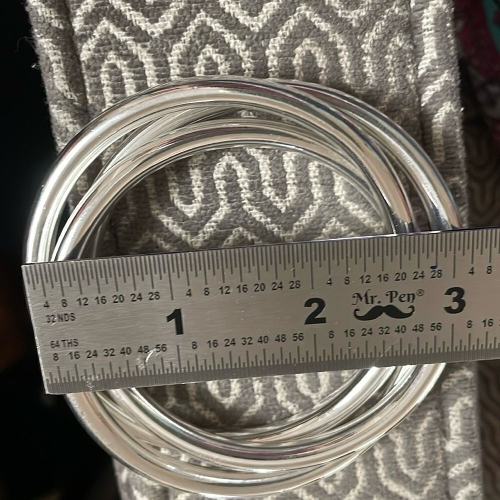 STERLING SILVER DOUBLE RING BANGLE - Picture 4 of 6